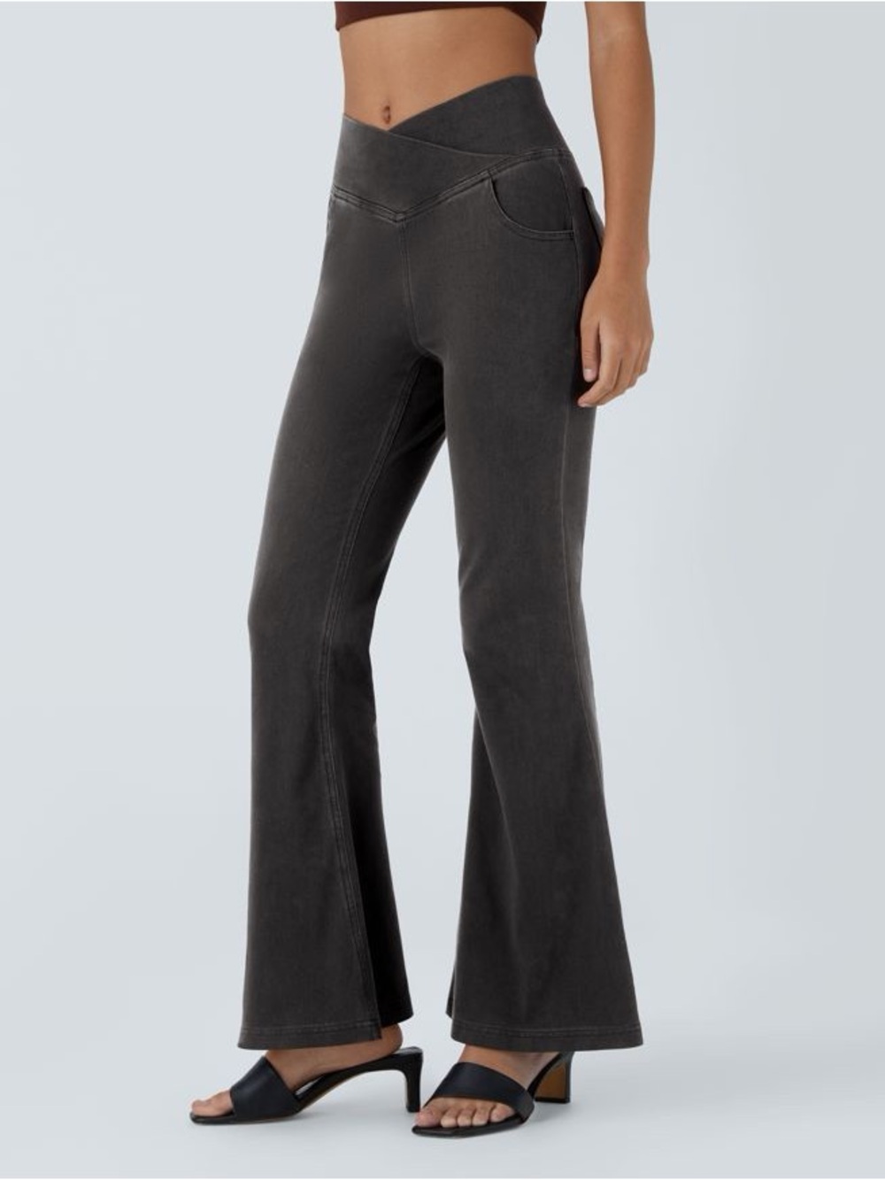 Halara Flex™ High Waisted Crossover Pocket Washed Casual Jeans black XL